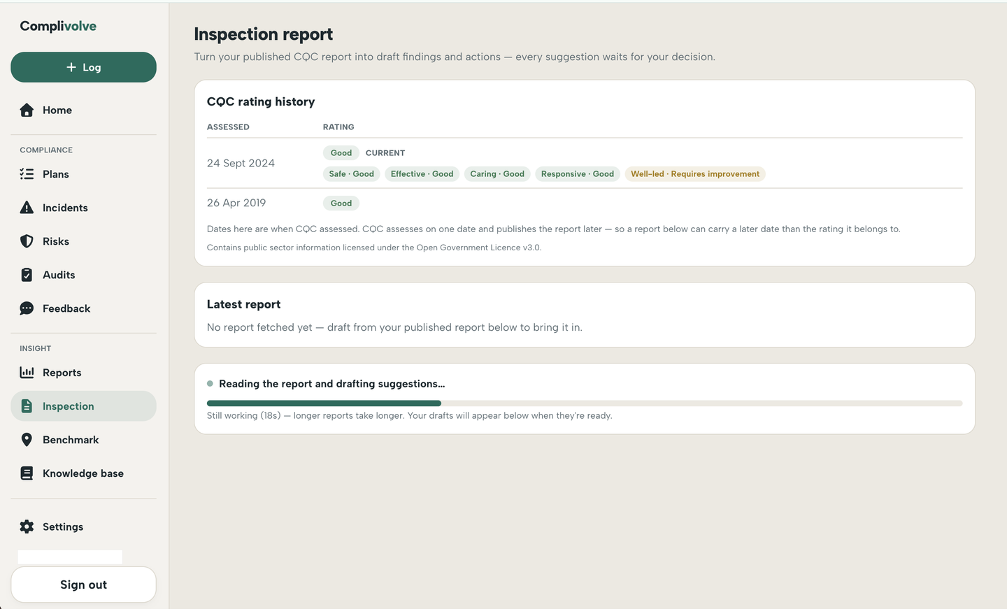 Progress state while the report is read and suggestions are drafted