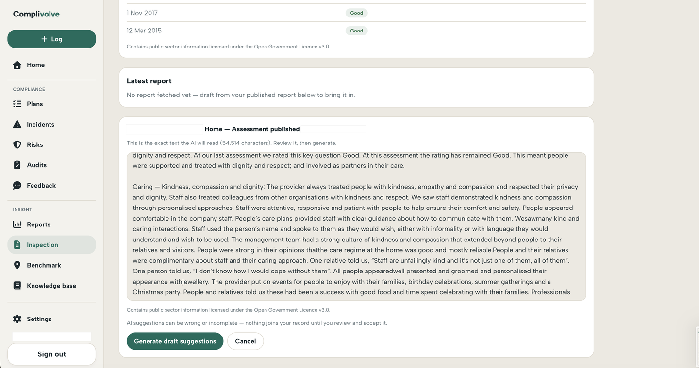 The exact published report text shown for review before generation